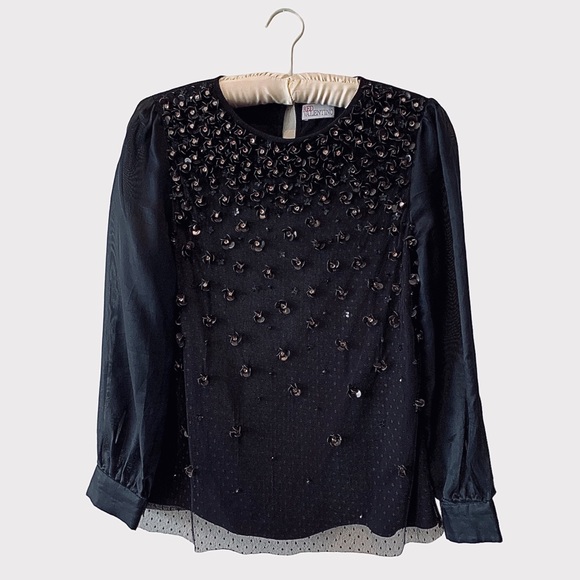 RED VALENTINO VINTAGE LONG SLEEVE EMBELLISHED RHINESTONES PULLOVER BLOUSE SIZE M - Picture 10 of 16